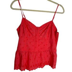 American Eagle Outfitters Coral Eyelet Spaghetti Strap Top with Peplum L Y2K 90s